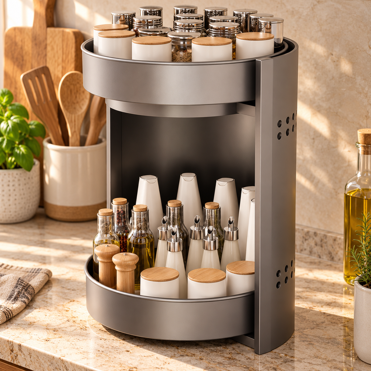 🌿 Spice Rack | Metal Kitchen | Cook's Gift | Dual-Tier Organizer