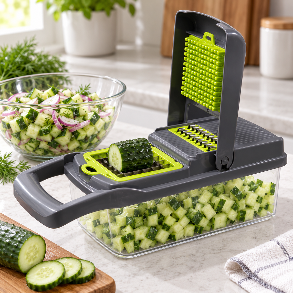 🥦 Vegetable Chopper | Plastic Prep | Home Chef Gift | Multi-Blade