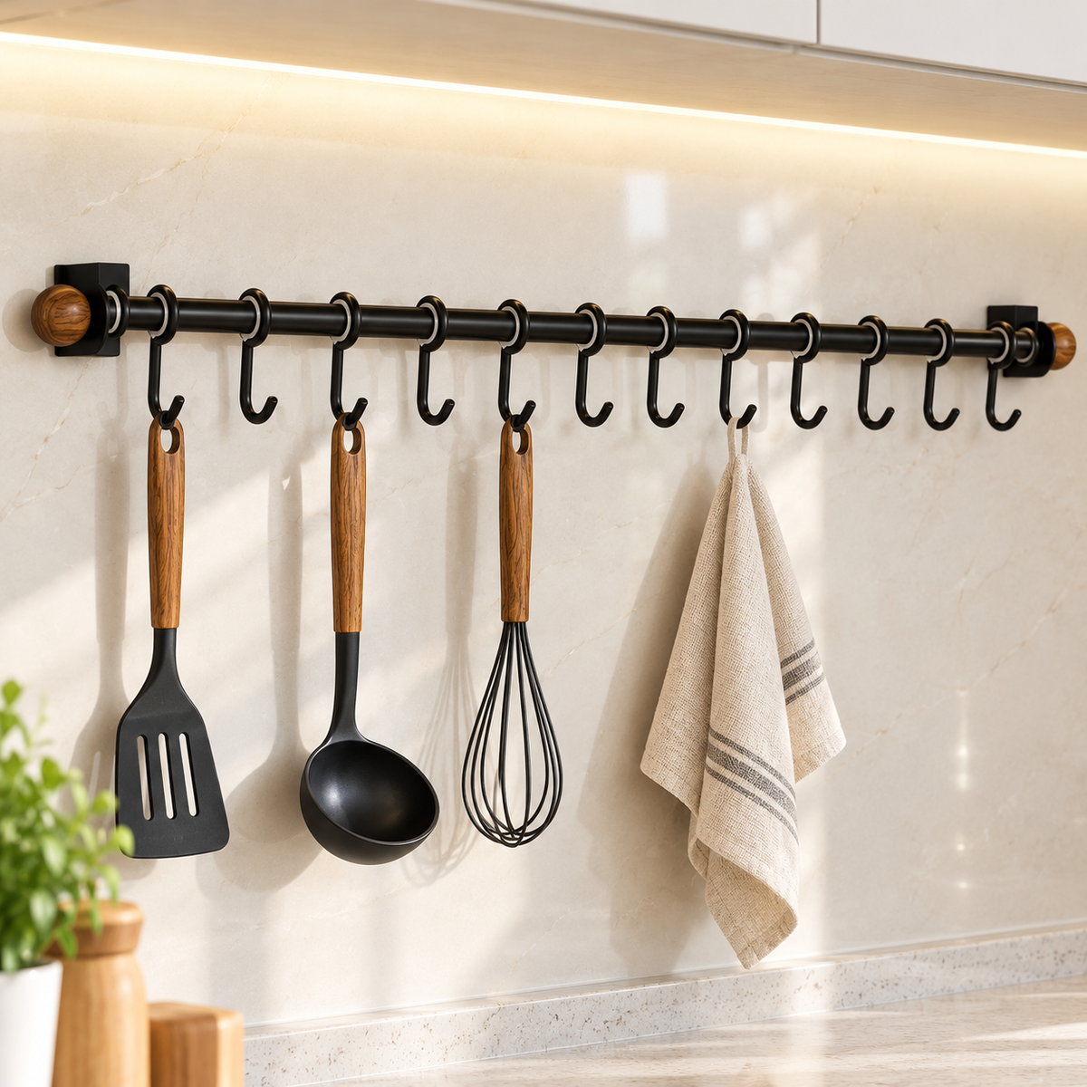 🪝 Wall Hooks | Metal Kitchen | Home Gift, Sleek Black