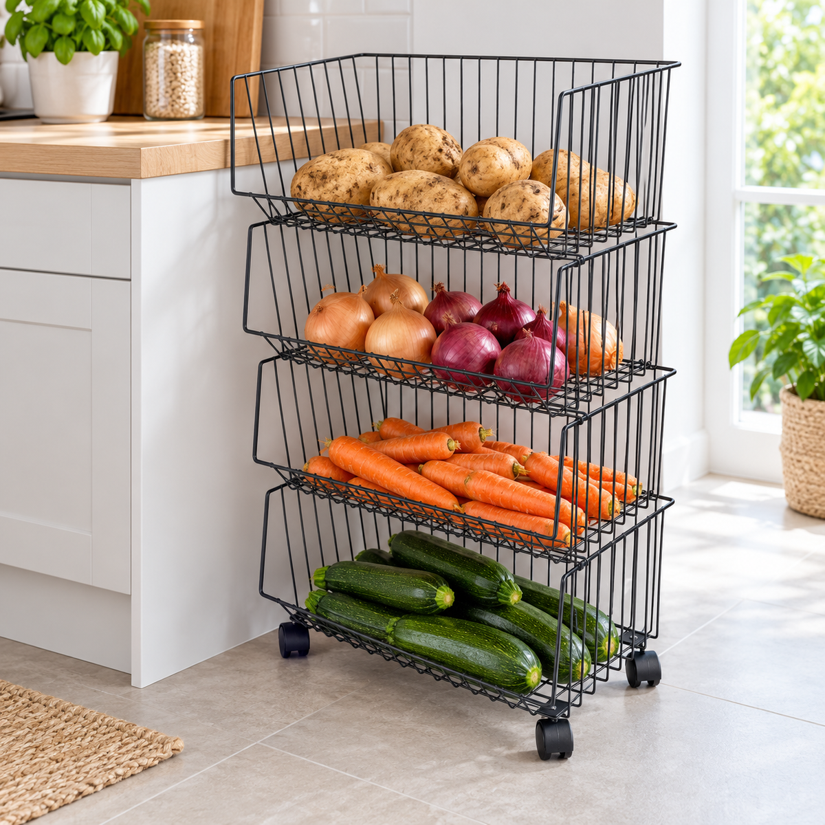 🥬 Produce Rack | Metal Kitchen | Cook's Gift | Four-Tier Organizer