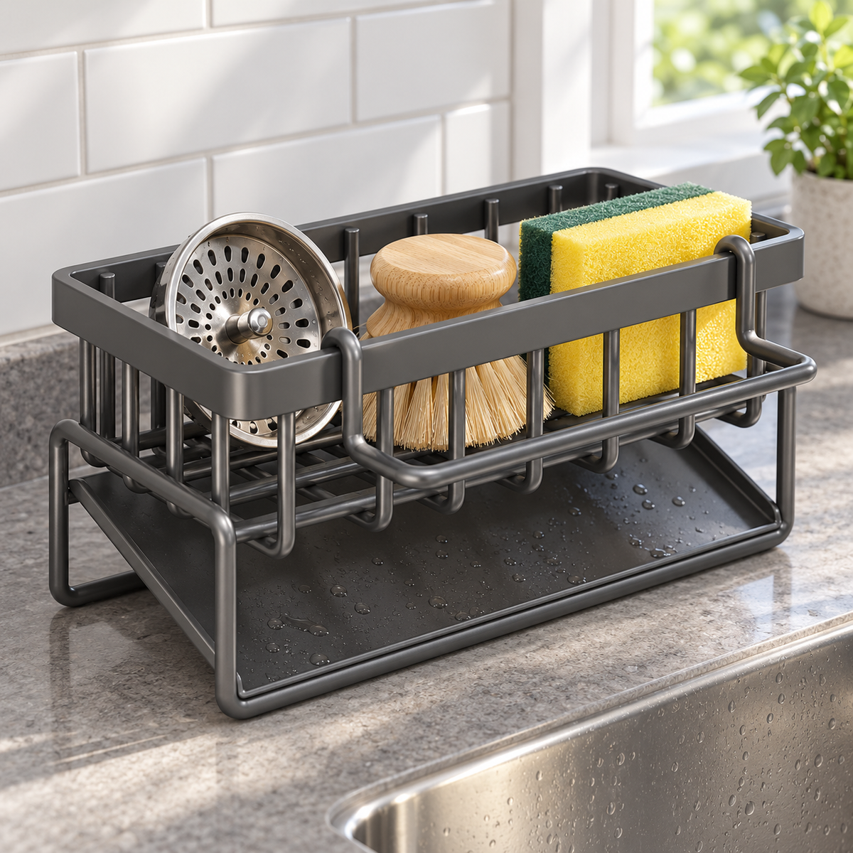 🧽 Sink Caddy | Metal Kitchen Storage | Space-Saving Organizer