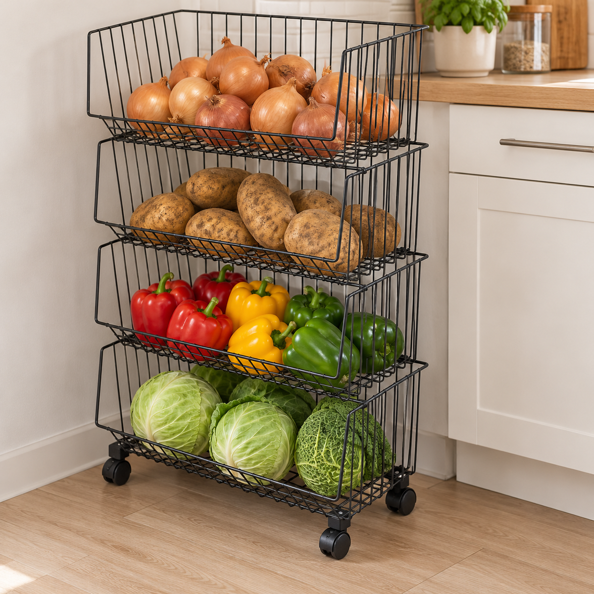 🥬 Produce Rack | Metal Kitchen | Cook's Gift | Four-Tier Organizer