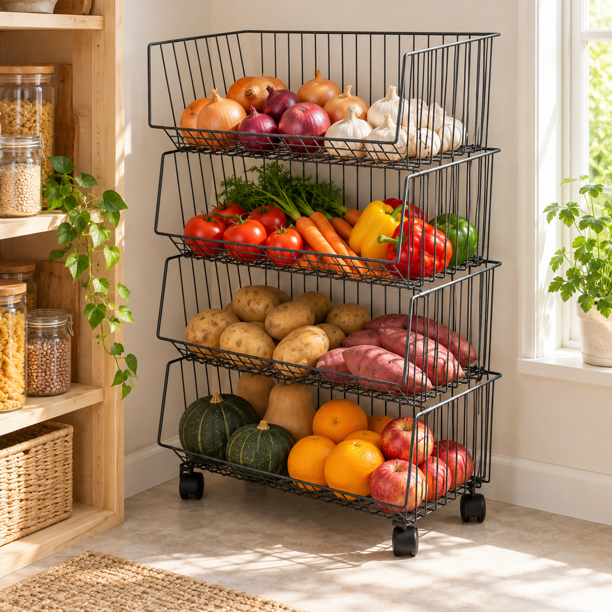 🥬 Produce Rack | Metal Kitchen | Cook's Gift | Four-Tier Organizer