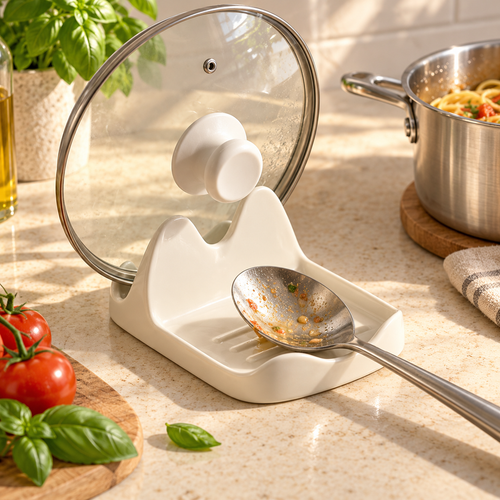 🍳 Ceramic Lid Rest | Kitchen | Cook's Gift | Ivory Waves