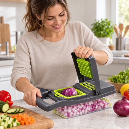 🥦 Vegetable Chopper | Plastic Prep | Home Chef Gift | Multi-Blade
