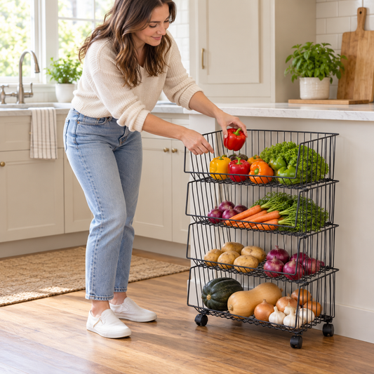 🥬 Produce Rack | Metal Kitchen | Cook's Gift | Four-Tier Organizer