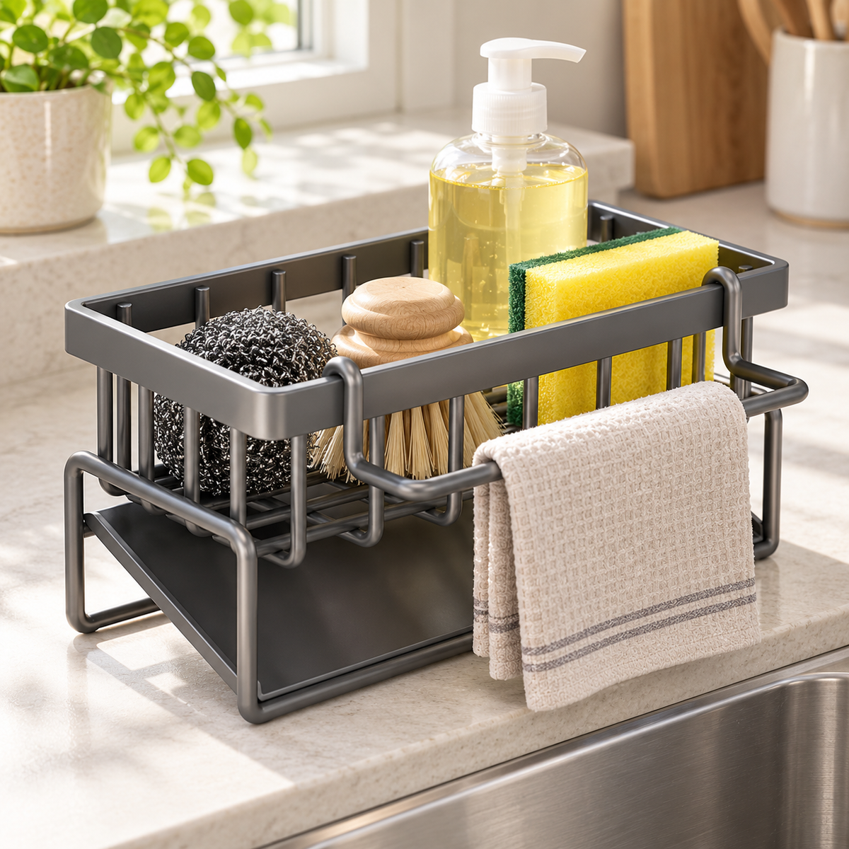 🧽 Sink Caddy | Metal Kitchen Storage | Space-Saving Organizer