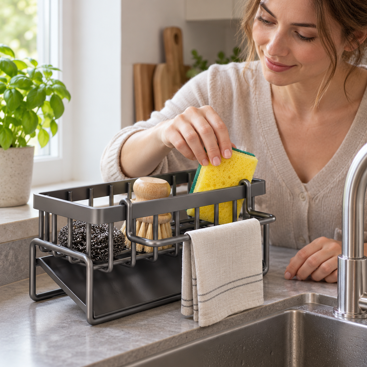 🧽 Sink Caddy | Metal Kitchen Storage | Space-Saving Organizer