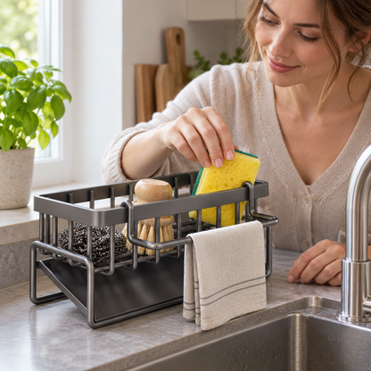 🧽 Sink Caddy | Metal Kitchen Storage | Space-Saving Organizer